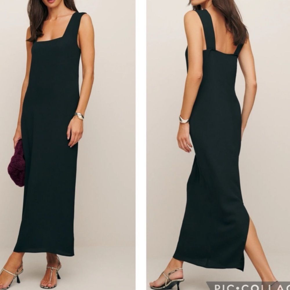 Reformation Black Square-Neck Dress